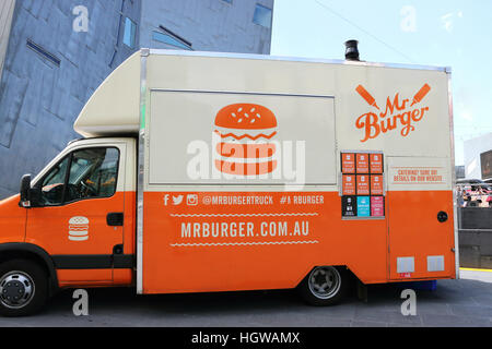 M. Burger camion alimentaire en face de Federation Square à Melbourne CBD Australie Victoria Banque D'Images