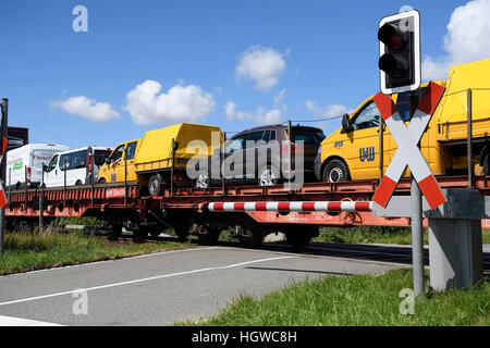 Autozug, Sylt Shuttle, Verbindung der Insel Sylt mit dem Festland, Sylt, nordfriesische Inseln, Nordfriesland, Schleswig-Holstein, Allemagne Banque D'Images