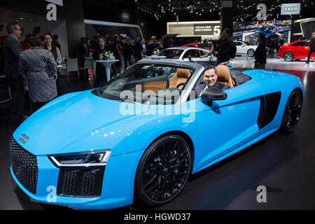 Detroit, Michigan - l'Audi R8 V10 cabriolet présentée au North American International Auto Show. Banque D'Images