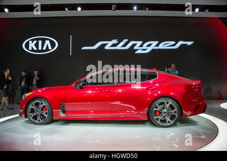 Detroit, Michigan - Le Kia Stinger sur l'affichage à la North American International Auto Show. Banque D'Images