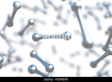 Les molécules métalliques brillant sur fond blanc 3D illustration Banque D'Images