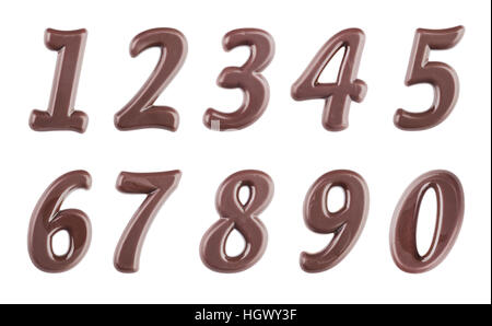 Du vrai chocolat noir chiffres set isolé sur fond blanc Banque D'Images