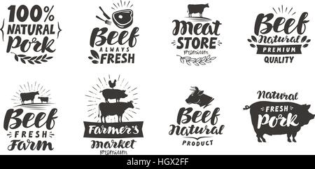 Vector set de viande les étiquettes, écussons et d'icônes. Éléments de collection design menu restaurant ou un café isolé sur fond blanc Illustration de Vecteur