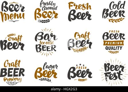 Logo de la bière. Les étiquettes et vecteur d'icônes. Éléments de collection design menu restaurant, café ou bar, pub Illustration de Vecteur