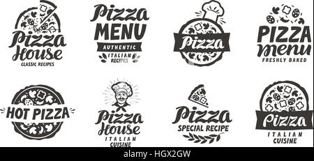 Pizza italien. Collection d'étiquettes pour la conception de menus de restaurant ou pizzeria Illustration de Vecteur