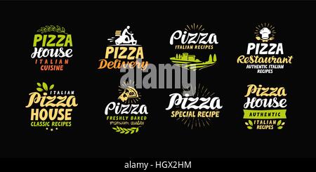 Jeu de pizza Vector icons, étiquettes, symboles, signes, éléments de design Illustration de Vecteur