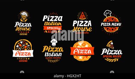 Logo Pizza, étiquette, élément. Restaurant Pizzeria icônes Set de cuisine Illustration de Vecteur