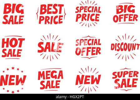 Shopping set d'icônes. La vente, l'escompte, offre, nouveau symbole. Texte Vector illustration Illustration de Vecteur