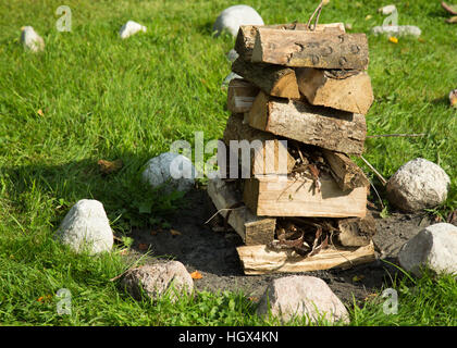 Pile de bois prêt à s'enflammer Banque D'Images