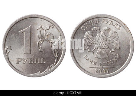 Rouble russe un coin isolé sur fond blanc Banque D'Images