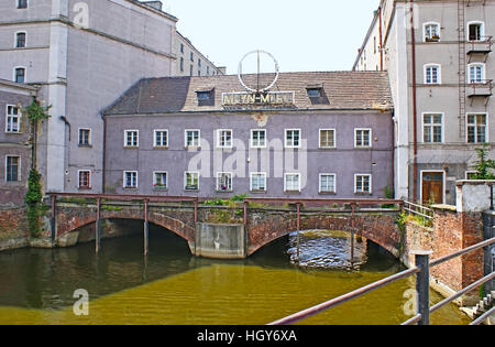 Le bâtiment du moulin situé entre le centre-ville et sur l'Oder Tumskie Ostrow River Banque D'Images