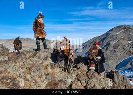 La Mongolie, Bayan Olgii, kazakh, Eagle eagle hunter chasse, golden eagle Banque D'Images