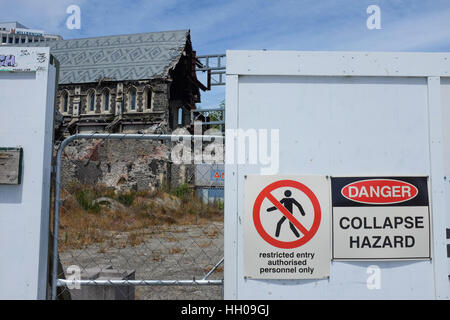 La Cathédrale de Christchurch en 2017, endommagée par le séisme qui a frappé la ville de Nouvelle-Zélande en 2011. Banque D'Images
