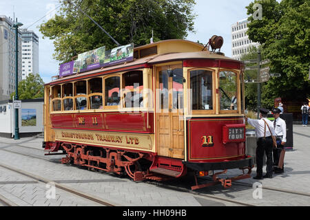 Un tram à Christchurch, Nouvelle-Zélande. Banque D'Images