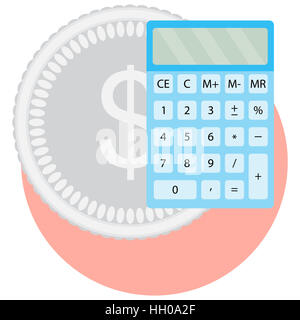 Calculatrice et de l'argent. Comptage des finances, les revenus de trésorerie bancaire, vector illustration Banque D'Images