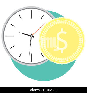 L'icône de temps et d'argent. Pièce d'or et de l'horloge. Vector illustration Banque D'Images