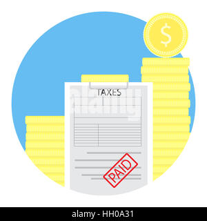 L'icône de l'impôt payé. La fiscalité, la comptabilité financière revenu économique. Vector illustration Banque D'Images