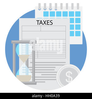 Le temps de payer des impôts télévision icône. L'impôt sur le revenu et de payer de l'impôt dû, l'évasion fiscale vector illustration Banque D'Images