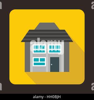 Icône Gris maison de deux étages dans un style plat Illustration de Vecteur