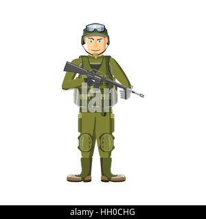 Soldat avec l'icône d'armes, de style cartoon Illustration de Vecteur