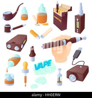 Les cigarettes électroniques, cartoon style icons set Illustration de Vecteur