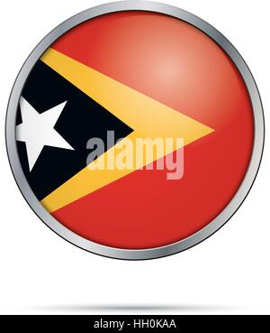 Timor-Leste vecteur drapeau dans le style de bouton en verre avec cadre en métal. Illustration de Vecteur