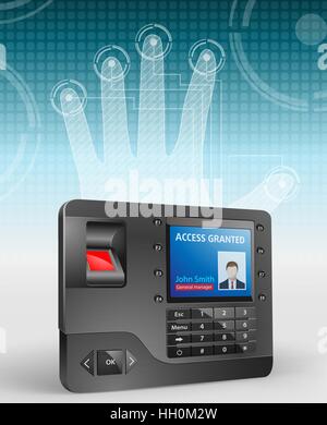 Système de contrôle d'accès, d'empreintes digitales et lecteur de proximité MIFARE Illustration de Vecteur
