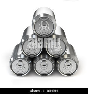 À partir de la pyramide des canettes de bière ou de soda poubelles isolé sur fond blanc. 3d illustration Banque D'Images