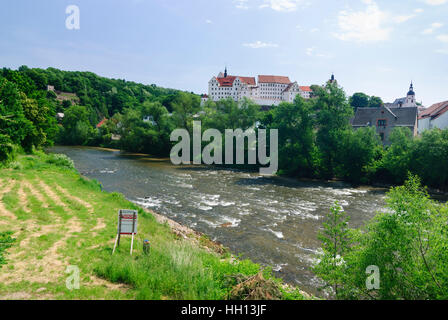 Colditz : château, rivière Zwickauer Mulde, , Sachsen, Saxe, Allemagne Banque D'Images