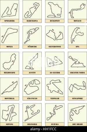 Cartes de circuit F1 Racing Illustration de Vecteur