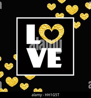 Happy valentines day card. Mot amour et coeur dans l'image sur fond noir. Illustration de Vecteur