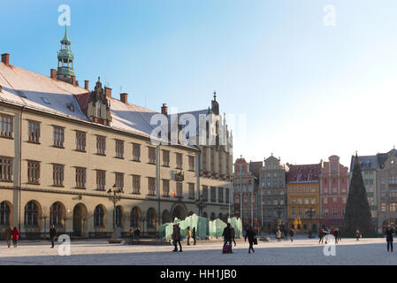 Vue sur la nouvelle ville située sur Rynek, Wroclaw, Pologne Banque D'Images