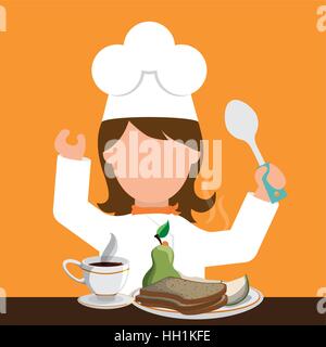 Petit-déjeuner chef fille chracter cuillère d'aliments sains Illustration de Vecteur