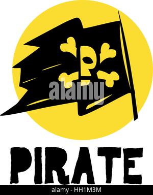 Drapeau pirate et Logo Design Concept. Illustration de Vecteur