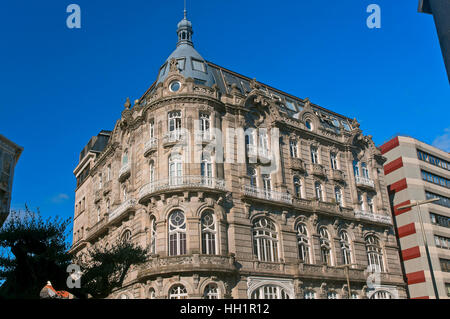 Ancien bâtiment appelé "El Hotel Moderno" (année 1902), Vigo, Pontevedra province, région de la Galice, Espagne, Europe Banque D'Images