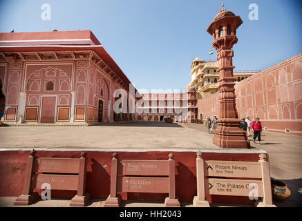Chandra Mahal Museum, Palais de la ville à la ville rose, Jaipur, Rajasthan, Inde. Banque D'Images