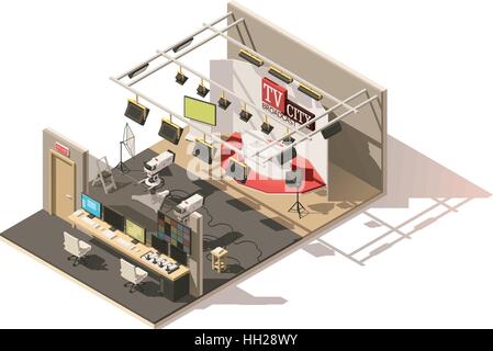 Vector studio de télévision poly faible isométrique Illustration de Vecteur