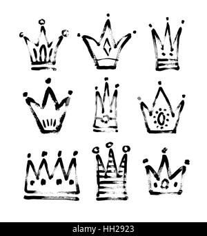 Ensemble de 9 noir et blanc esquisse la princesse et le roi cr Illustration de Vecteur