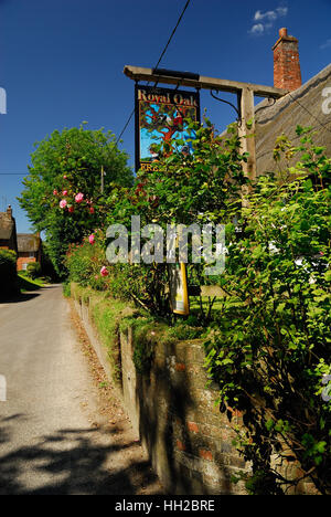 La Royal Oak enseigne de pub, entouré de roses. Banque D'Images