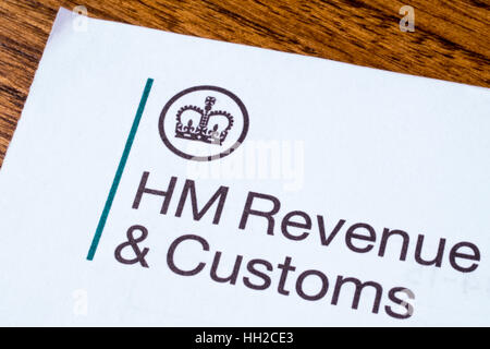 Londres, Royaume-Uni - 13 janvier 2017 : Le logo de son Revneue Majestys et des douanes sur un morceau de papier, le 13 janvier 2017. Banque D'Images