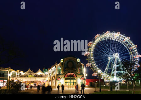 Wien, Vienne : Entrée du Prater avec grande roue au temps de l'Avent, 02, Wien, Autriche. Banque D'Images