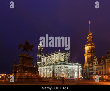 Dresde : Cathédrale, Château et monument du roi Johann, , Sachsen, Saxe, Allemagne Banque D'Images