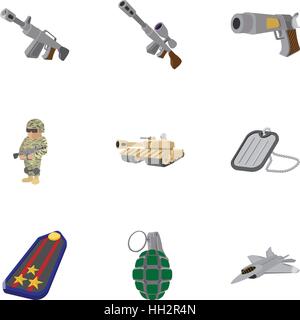 Icônes d'armes militaires, style cartoon Illustration de Vecteur