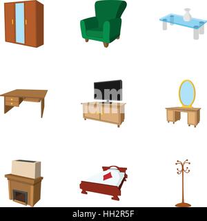 Type de mobilier de style cartoon, icons set Illustration de Vecteur