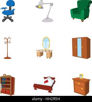 Accueil mobilier de style cartoon, icons set Illustration de Vecteur