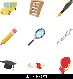 Université icons set, cartoon style Illustration de Vecteur