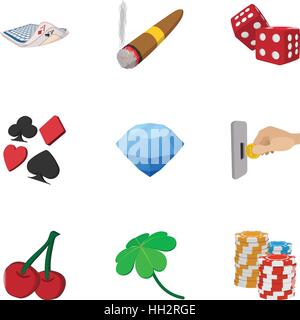 Jeu de Casino, cartoon style icons set Illustration de Vecteur