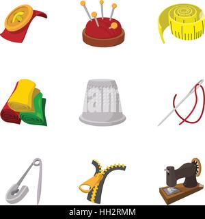 Fournitures de couture icons set, cartoon style Illustration de Vecteur