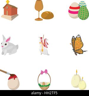 Easter icons set, cartoon style Illustration de Vecteur