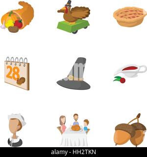 Jour de Thanksgiving icons set, cartoon style Illustration de Vecteur